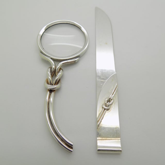 Vintage Italian Handmade Genuine Silver Paper Knife and Magnifier Desk Set For Sale - Image 12 of 18