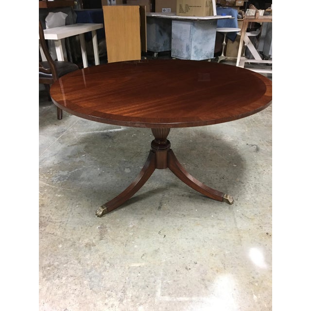 This is made-to-order round traditional mahogany accent/foyer table made in the Leighton Hall shop. It features a field of...