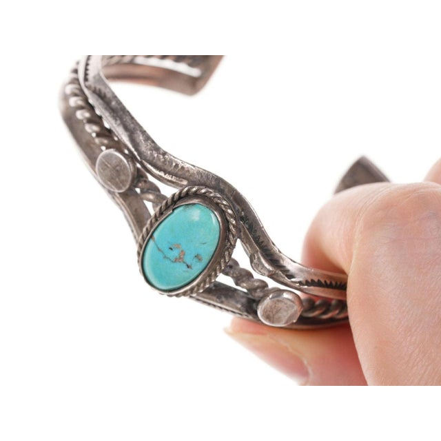 Late 20th Century 6" Vintage Native American Silver/Turquoise cuff bracelet For Sale - Image 5 of 9
