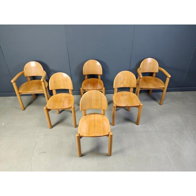 Set of 6 scandinavian solid pine wood dining chairs by Rainer Daumilier for Hirtshals Savvaerk Fou without and two with...