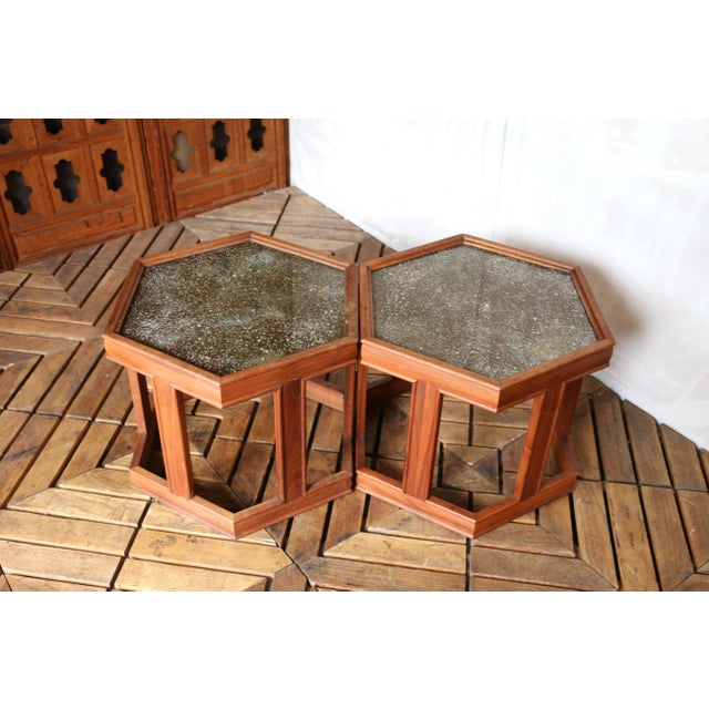 Brown Pair of John Keal for Brown Saltman “Domino” Hexagonal Side Tables | Mid-Century Modern, 1960s For Sale - Image 8 of 18