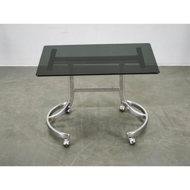 Vintage Italian Space Age Chrome and Smoked Glass Rolling Side Table, 1970s For Sale - Image 11 of 13