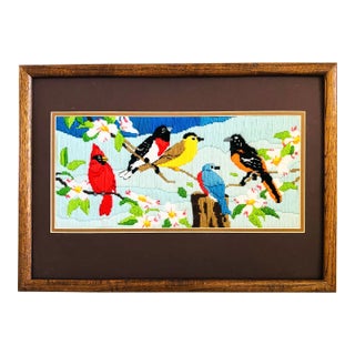 Vintage Bird Needlepoint Wall Hanging For Sale