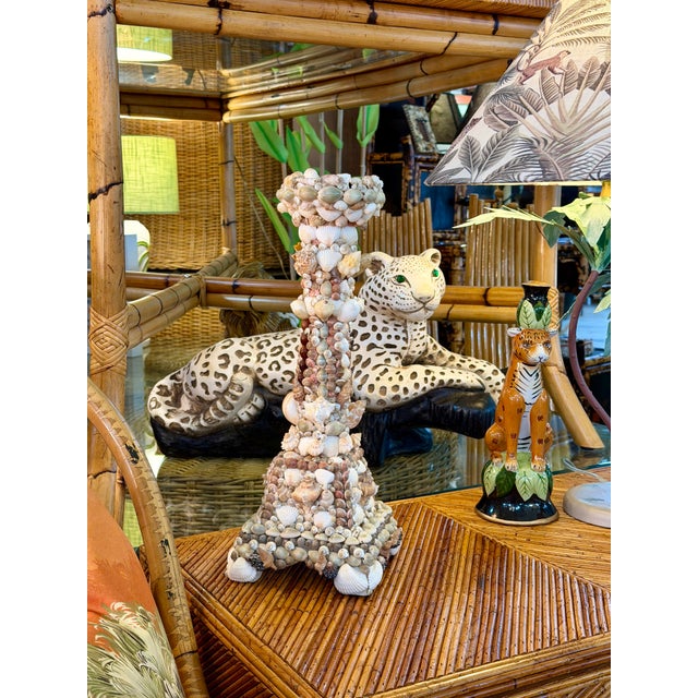 Vintage Handcrafted Coastal Seashell Encrusted Wood Pedestal Candleholder For Sale - Image 12 of 12