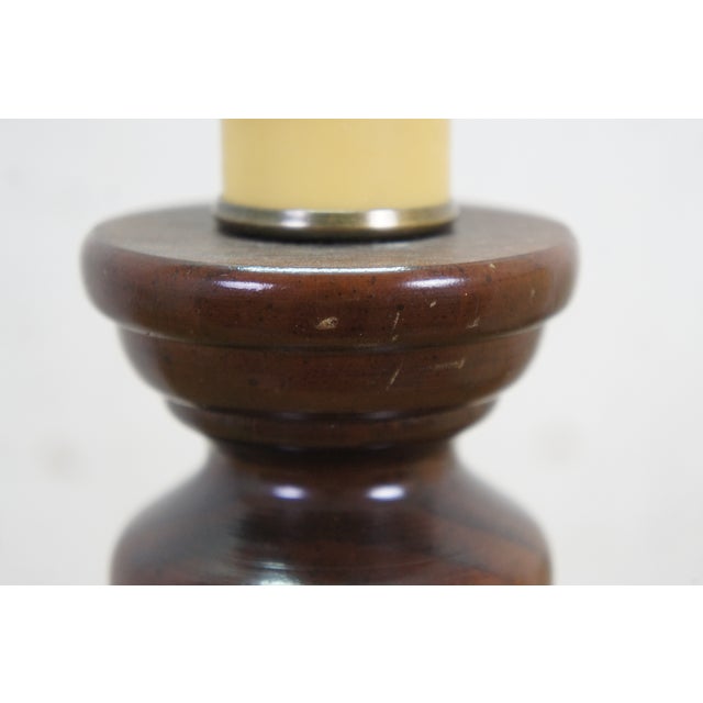 Wood Mid 20th Century Mid Century Modern Turned Wood Spindle & Brass Pedestal Base Candlestick Table Lamp For Sale - Image 7 of 13