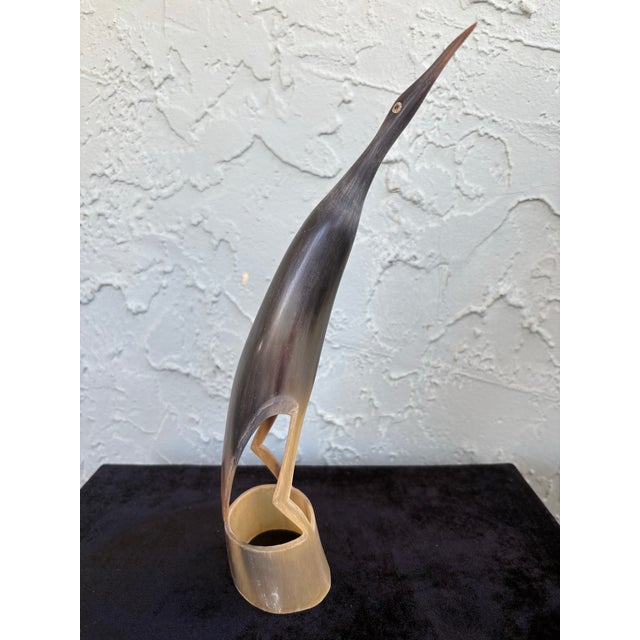 Mid-Century Modern Carved Horn Bird Sculpture on Integrated Base For Sale - Image 4 of 9