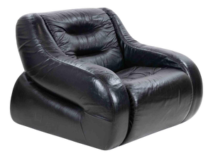 Vintage Black Leather Armchair, Italy, 1970s