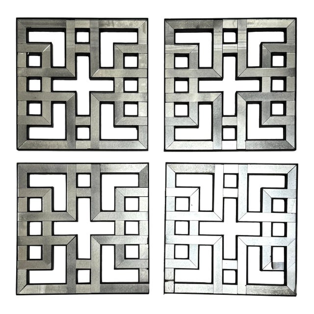 Vintage Hollywood Regency Fretwork Geometric Wall Mirrors, Set of 4 For Sale
