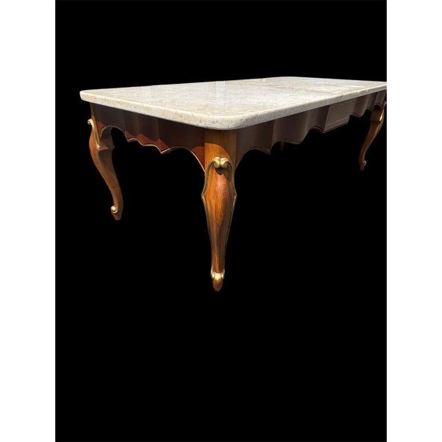 Louis XV-Style Cherry Coffee Table With Fossil Limestone Top and Gilded Accents For Sale In New York - Image 6 of 8