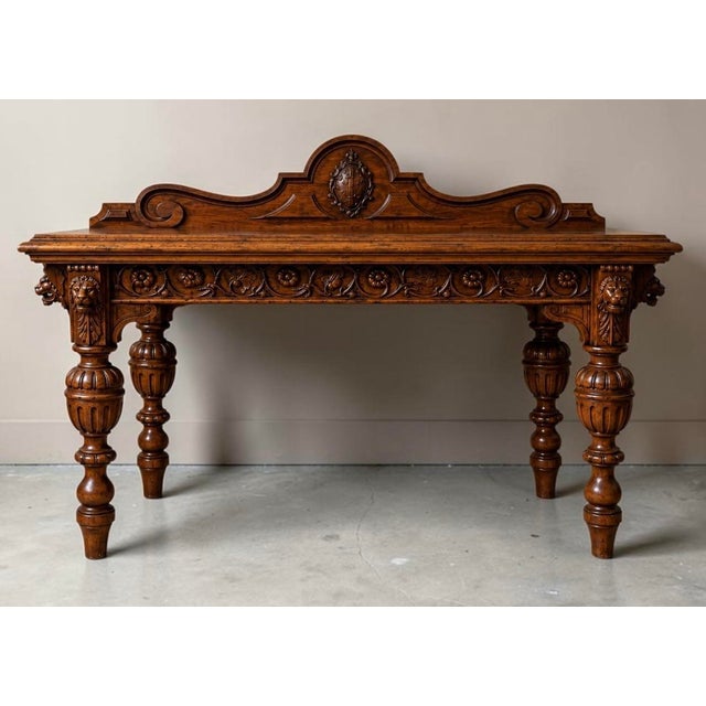 19th-C. English Renaissance Revival Carved Oak Sideboard / Console Table For Sale - Image 4 of 9