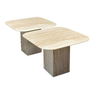 Vintage Italian Travertine Side Tables - A Pair