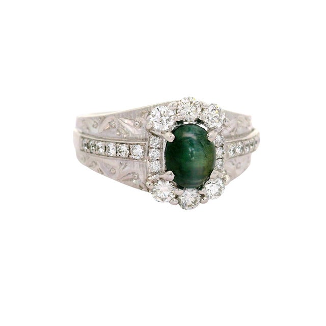 Green Cats-Eye Alexandrite Diamond 18k White Gold Ring, Size 6.75 For Sale - Image 8 of 8