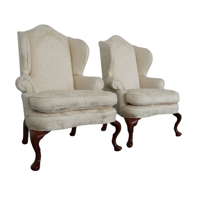 Queen Anne Vintage Fairfield White Wing Back Chairs (Set of 2) For Sale - Image 3 of 16