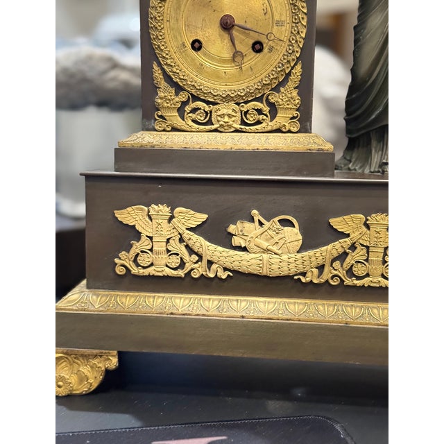 French Restoration Athena (Minerva) Patinated & Fire-Gilt Bronze Mantel Clock by Louis Alfred Baveux For Sale - Image 12 of 16
