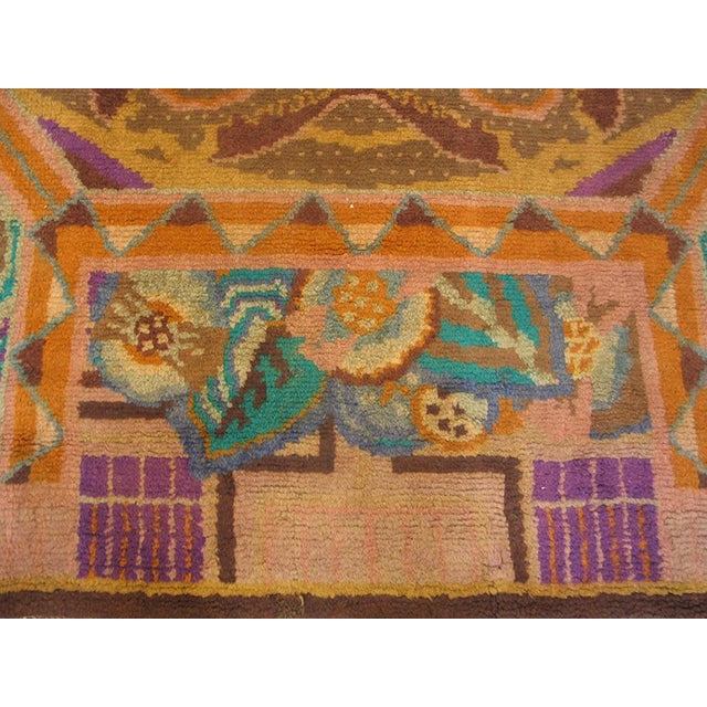 Early 20th Century 1920s Brown Floral Medallion Antique French Art Deco Rug 8' 10" X 13' 3" Handknotted Wool Carpet For Sale - Image 5 of 7