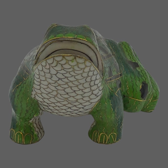 Chinoiserie Whimsical Cloisonne Hand Painted Enamel Frog Figurine For Sale - Image 3 of 7