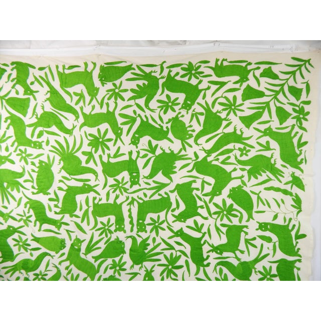 Folk Art Wild Animals Green Embroidered Tapestry For Sale - Image 3 of 13