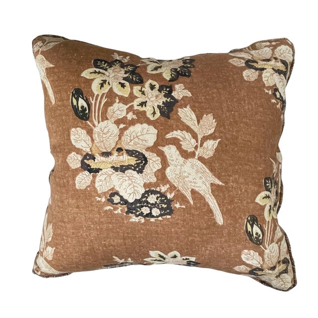 Early 21st Century 2 Rose Cummings Macclesfield Chestnut Floral Linen 20” Pillows. Feather Down For Sale - Image 5 of 7