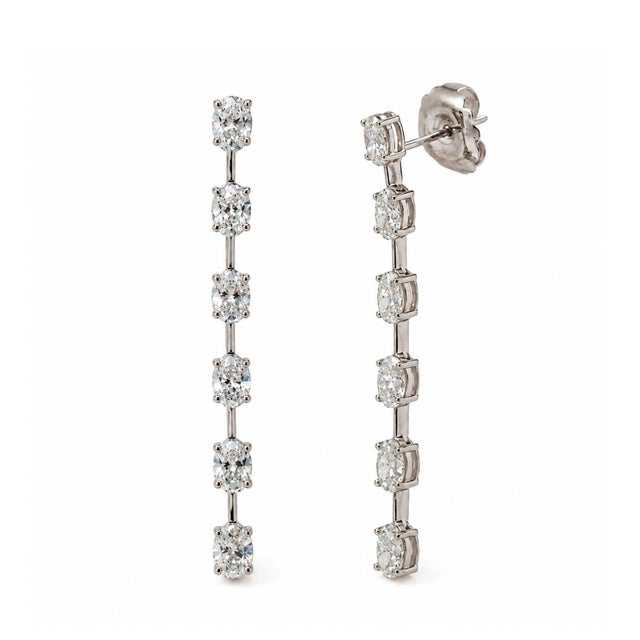 Ladies 18k White Gold 3.50ctw Oval Cut Diamonds Drop Dangle Earrings For Sale In Houston - Image 6 of 9