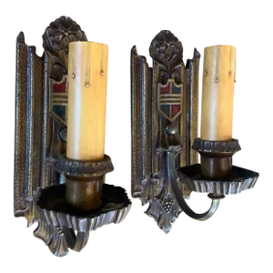1920s Bronze Wall Sconces - a Pair