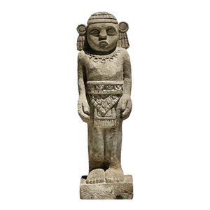 Vintage Boho Monumental Mayan Carved Stone Sculpture of Man