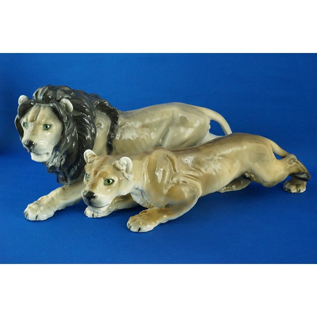 Measurements: lion: height: 24 cm; width: 49.5 cm; depth: 15 cm lioness: height: 14.5 cm; width: 46 cm; depth: 15 cm total...