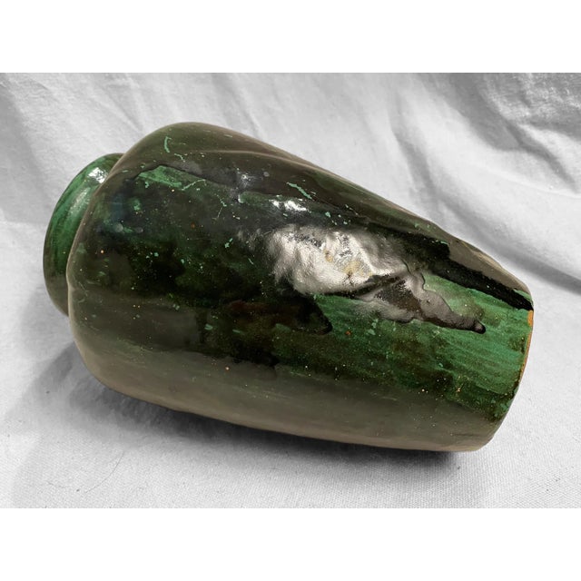 1920s Zanesville Tobacco Leaf Multi-Toned Green Glaze #102 Vase For Sale - Image 4 of 7