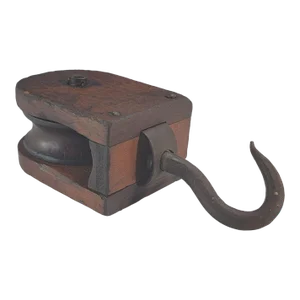Vintage Block and Tackle Single Pulley Wood & Iron 11.5"