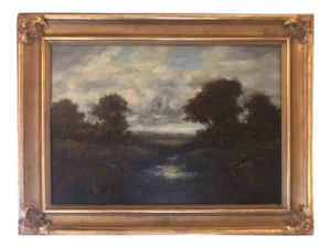 19th Century Hudson River School Style Bucolic Landscape Oil Painting Signed A. H. Wyant, Framed