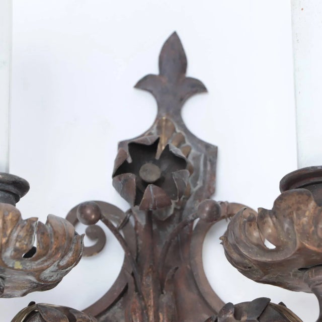 Pair of Antique Wrought Iron Floral Sconces. Circa 1920 For Sale In Greensboro - Image 6 of 10