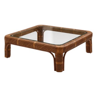 Ursula Coffee Table in Stained Rattan and Tempered Glass by Popus Editions For Sale