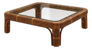 Ursula Coffee Table in Stained Rattan and Tempered Glass by Popus Editions