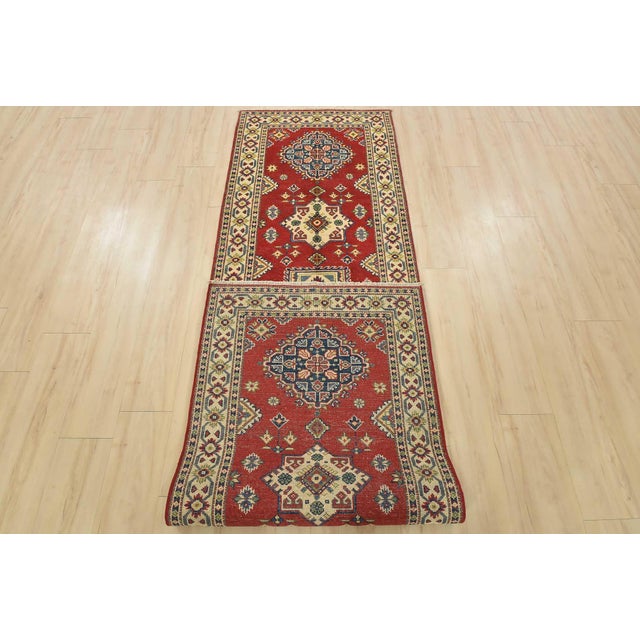 Kazak Runner 2’9” X 9’7” Red Wool Tribal Hand-Knotted Oriental Rug For Sale - Image 12 of 13