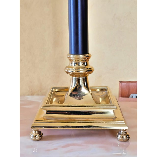 Metal Vintage Brass Empire French-Style Tole Bouillotte-Style Lamp With Dual Black Chain Bulb Switches With Shade For Sale - Image 7 of 12
