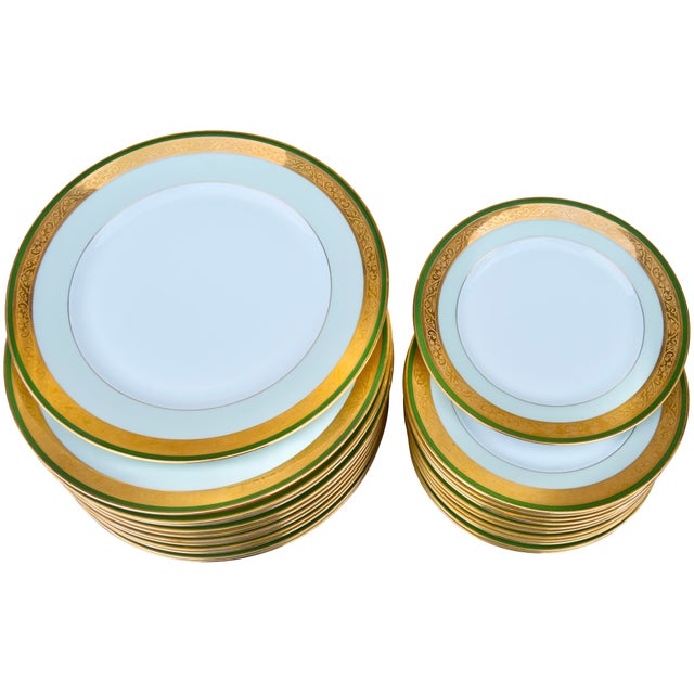 Early 20th Century Green & Golden Haviland French Limoges Service for Twelve- 111 Pieces For Sale - Image 4 of 18