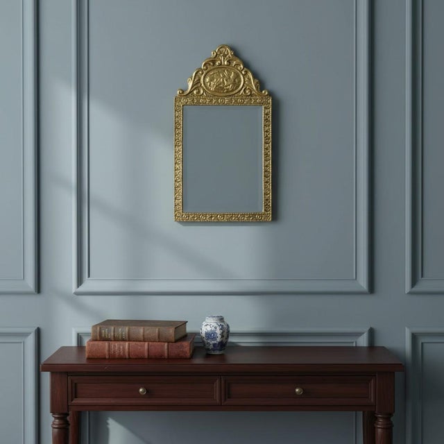 Antique 19th C Dutch Repousse Brass Beveled Glass Wall Mirror-Victorian-Gold For Sale - Image 11 of 11