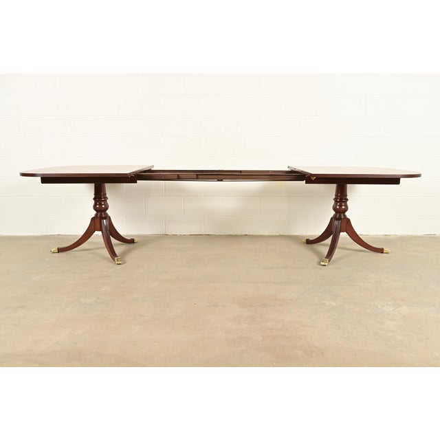 Ethan Allen Georgian Banded Mahogany Double Pedestal Extension Dining Table, Newly Refinished For Sale In South Bend - Image 6 of 15
