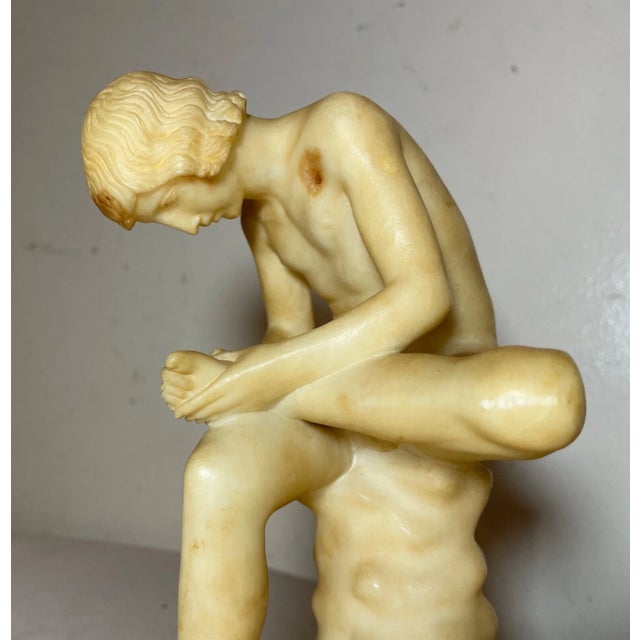 19th Century Antique Hand Carved Alabaster Stone Boy With Thorn in Foot Sculpture Statue Art For Sale - Image 5 of 16