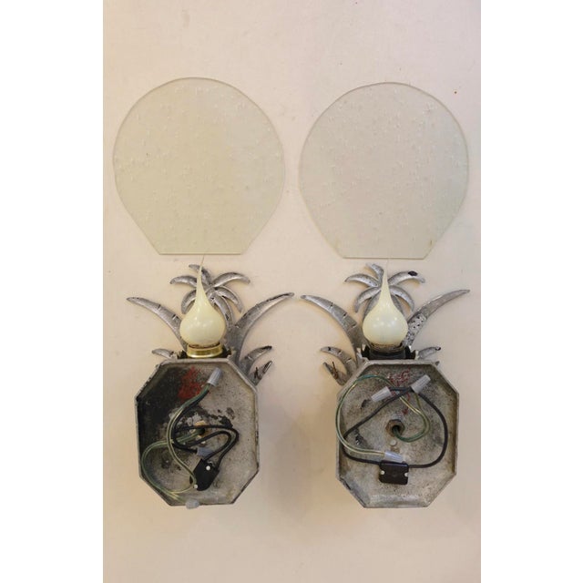 Rare Matched Pair French Art Deco Tropic Palm Aluminum Glass Wall Sconce Lamps 1920's For Sale - Image 13 of 13