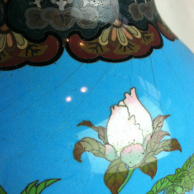 1910s Blue Floral Bird Cloisonne Vase For Sale In Chicago - Image 6 of 12