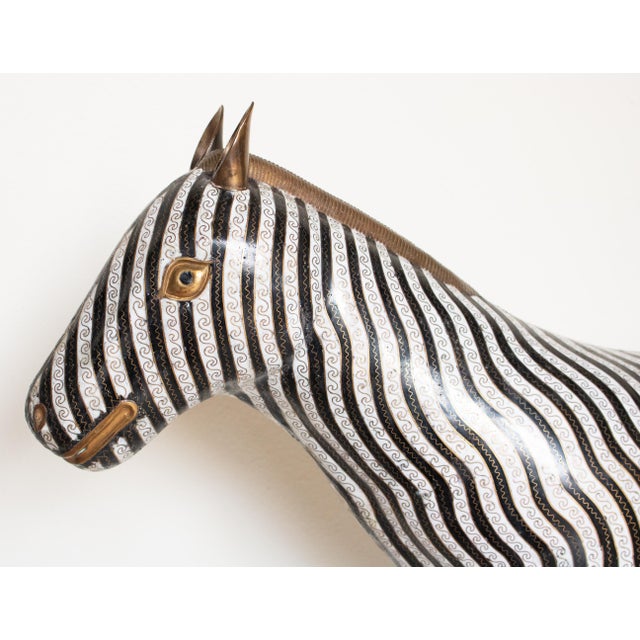 Rare XL Vintage Chinese Cloisonné Enameled Zebra Statue For Sale - Image 9 of 15