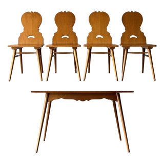 Swiss Alpine Stabelle Oak Dining Set, Mid-Century — Set of 5 For Sale