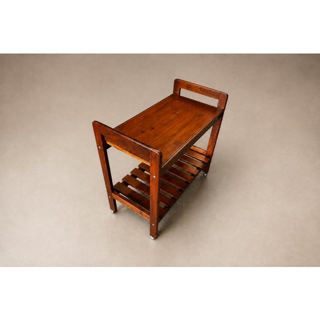 Brown Brazilian Modern Bar Cart in Imbuia Wood With Two Tiers and Slatted Shelf, Brazil, 1960s For Sale - Image 8 of 18