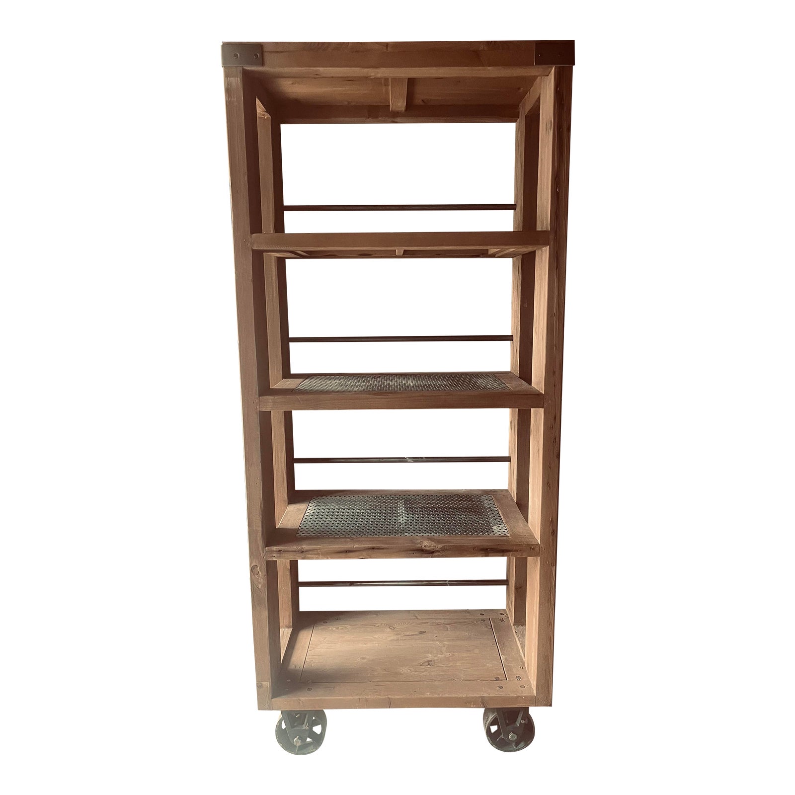 Restoration Hardware Salvaged Oak Bakers Rack With Cast Iron Casters