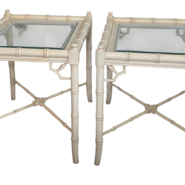 A vintage pair of side/end tables from Thomasville’s Allegro collection, featuring the line’s signature faux-bamboo...