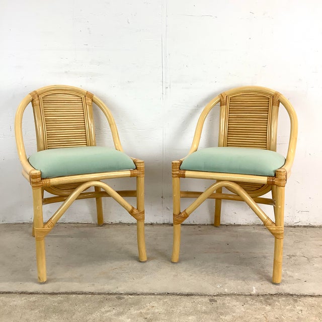 Coastal Vintage Rattan Nesting Set- Table With Chairs For Sale - Image 3 of 12