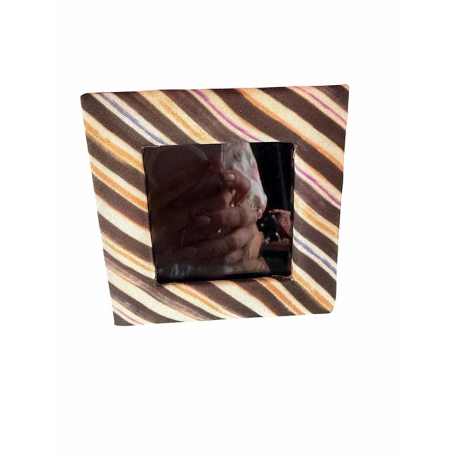 Mackenzie Childs Vintage MacKenzie Childs Pink & Gold Striped 4x4 Picture Frame Art Striped Frame For Sale - Image 4 of 4