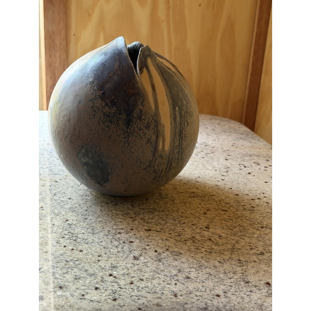 Studio Pottery Orb Vase wirh Pinched Organic Opening and Drip Glaze, 1940 For Sale - Image 12 of 13