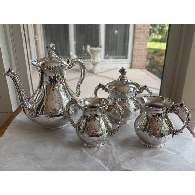 Antique Barbour Silver Co. Quadruple Plate Coffee Service, Floral Engraved, C. 1890–1910 - 4 pcs For Sale - Image 10 of 10