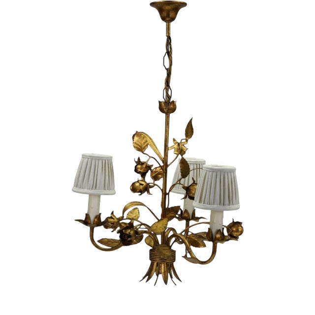 Hans Kögl Hollywood Regency Gilt Rose & Wheat Five-Arm Chandelier, 1970s For Sale